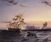 James Edward Buttersworth A U.S Frigate attacking a French Privateer oil painting artist